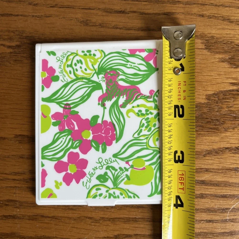 Estee Lauder X Lilly Pulitzer Compact Mirror Pink Green Floral‎ Purse Makeup